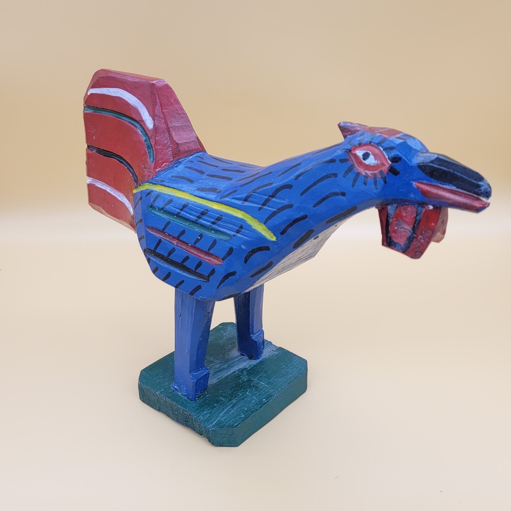 Hand Carved Painted Rooster Bird Figurine Folk Art Made in Guatemala